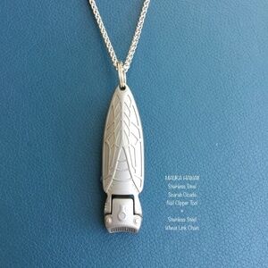 Cicada Scarab Beetle Custom Nail Clippers Stainless Pendant + Wheat Link Chain
